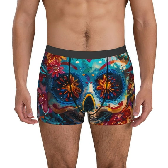 Naloa Colorful Floral Skull A Mens Underwear - Boxers for Men, Mens Boxer Briefs, Classic Briefs for Men-XX-Large