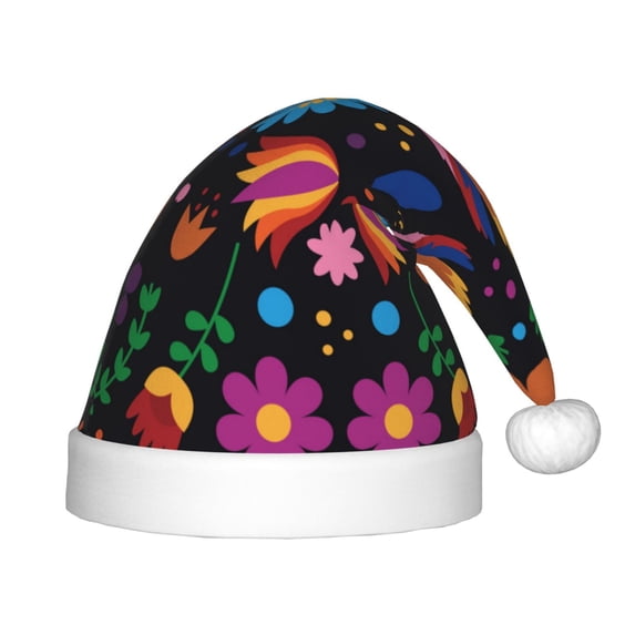 Naloa Colorful Floral2 Santa Hat for Kids Baby Christmas Hats,Girls Boys Toddler Plush Xmas Holiday Hat,Luxury Santa Claus Hat