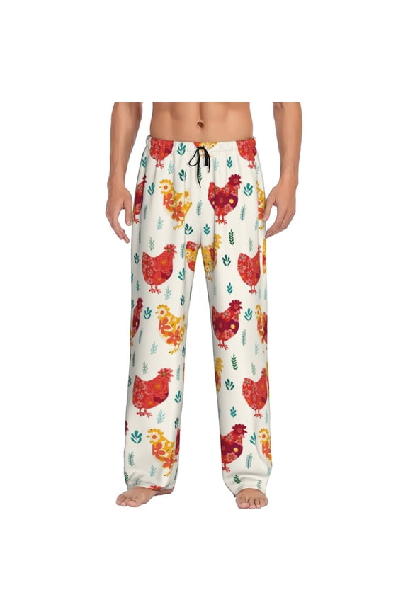 Colorful Flower Chickens Pajama Pants Men, PJ Bottoms, Sleep & Lounge Pants-XX-Large