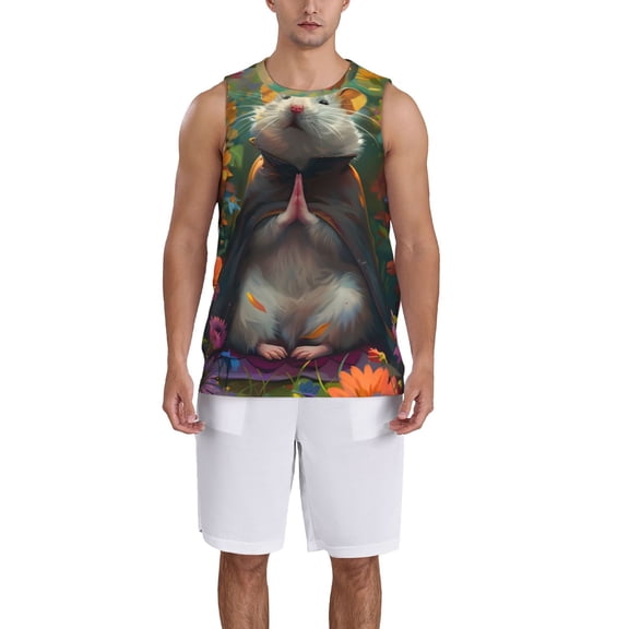 Naloa Colorful Flower Meditating Hamster Basketball Jersey Reversible Men's Mesh Athletic Sports Shirts Training Practice S-4XLLarge
