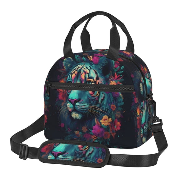 Naloa Colorful Flower Tiger Print Lunch Bag for Women & Men Insulated Lunch Box or Cooler Lunch Tote Bags for Work, Travel, Outdoor