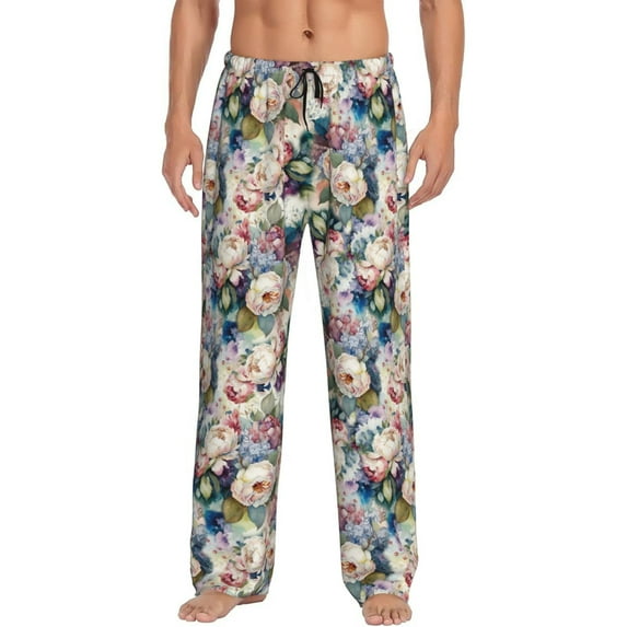 Naloa Colorful Flowers Pajama Pants Men, PJ Bottoms, Sleep & Lounge Pants-XX-Large