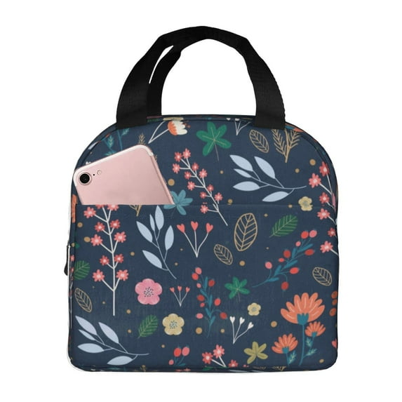 Naloa Colorful Flowers Print Lunch Box for Women Men,Insulated Lunch Bag,Lunchbox,Thermal Leakproof Cooler,Reusable Lunch Tote Bag for Work School Travel Picnic