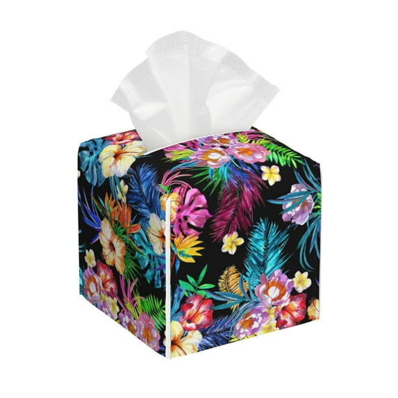 Naloa Colorful Flowers Tissue Box CoverLeather Tissue Holder Square Facial Tissue Case Facial Paper Organizer Dispenser for Bathroom, Vanity Countertop, Tabletop, Car