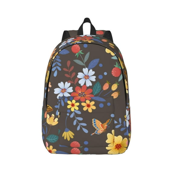 Naloa Colorful Flowers with Butterfly Canvas Backpack for Men Women Rucksack Casual Travel Daypack College Tote Satchel Bookbag for Teens-Medium