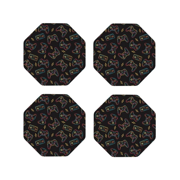 Naloa Colorful Game Controller Leather Coasters for Drinks, Durable Drink Coasters 4 Set for Tabletop Protection, Luxurious Home Décor and Housewarming Gift ( {designName})Octagon