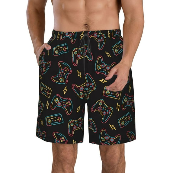 Naloa Colorful Game Controller Men's Beach Shorts, Surfing shorts, Swim trunks, Quick Dry Swim Trunks for Surfing Beach Fun - Large