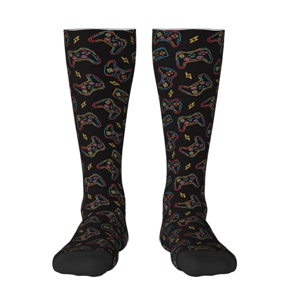 Naloa Colorful Game Controller Thigh High Socks Extra Long Stretchy Sock Women Over Knee High Opaque Stocking Daily Wear