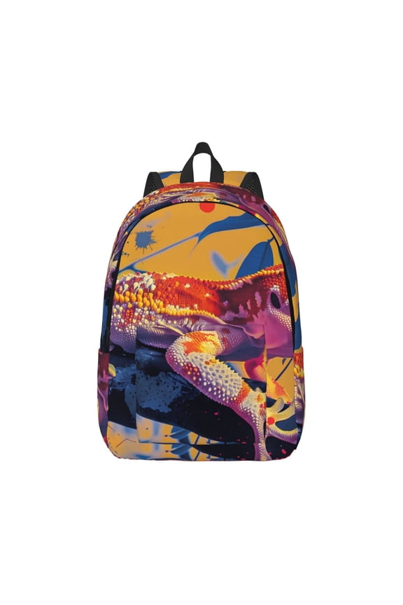Colorful Gecko Jungle Art Canvas Backpack for Men Women Rucksack Casual Travel Daypack College Tote Satchel Bookbag for Teens-Medium
