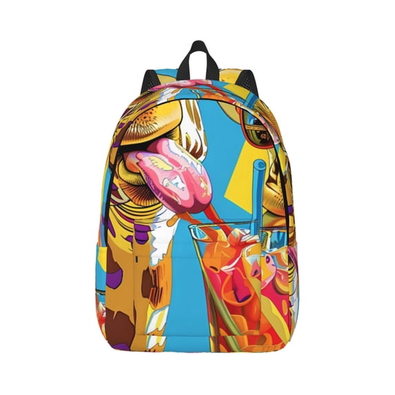 Naloa Colorful Giraffes with Drinks Canvas Backpack for Men Women Rucksack Casual Travel Daypack College Tote Satchel Bookbag for Teens-