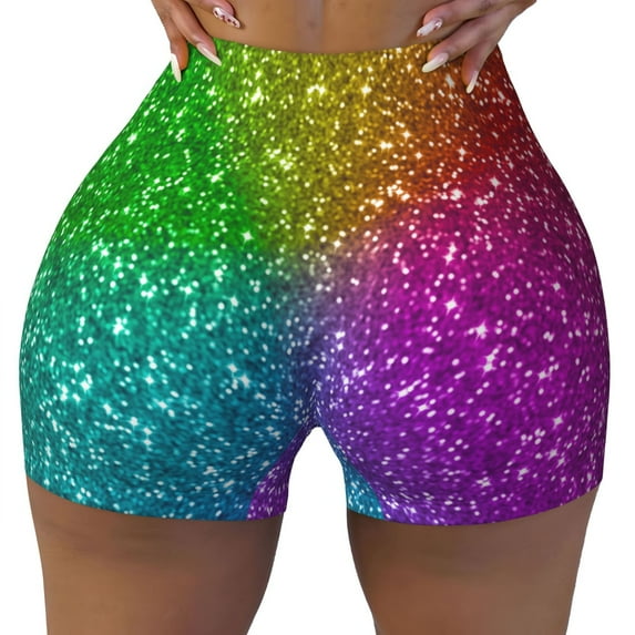 Naloa Colorful Glitter Biker Shorts for Women Seamless Scrunch Short Women’s Yoga Shorts for Gym Running Sport Shorts - Small