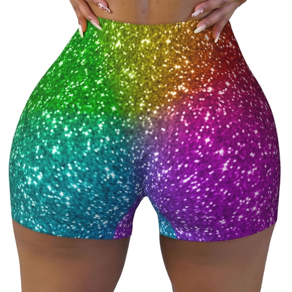 Naloa Colorful Glitter Biker Shorts for Women Seamless Scrunch Short Women’s Yoga Shorts for Gym Running Sport Shorts - Small