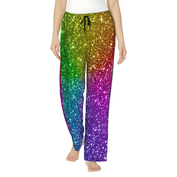 Naloa Colorful Glitter Print Women’s Ultra-Soft Comfy Pajama Lounge Pants with Pockets & Drawstring
