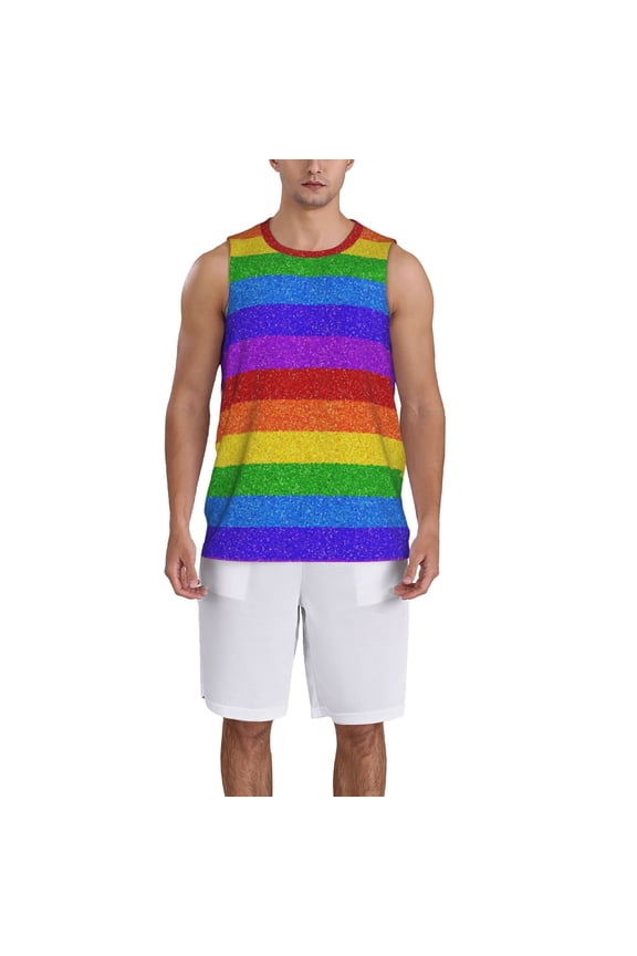 Colorful Glitter Rainbow Basketball Jersey Reversible Men's Mesh Athletic Sports Shirts Training Practice S-4XLMedium