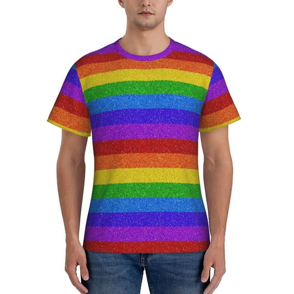 Naloa Colorful Glitter Rainbow Men's T-Shirt Sport T-shirt Men's Basic Tee Casual Men's Shirt, Round Neck, Short Sleeves - 3X-Large
