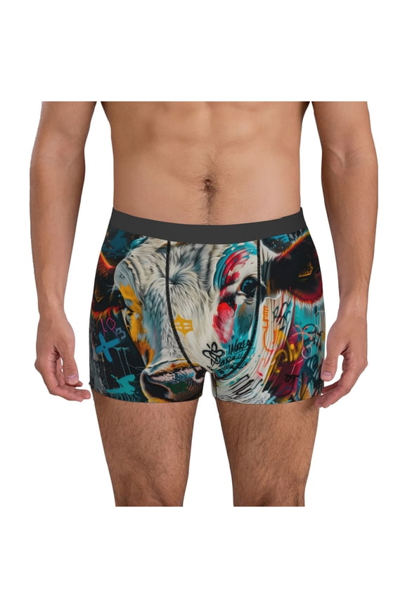Colorful Graffiti Cow Mens Underwear - Boxers for Men, Mens Boxer Briefs, Classic Briefs for Men-Small