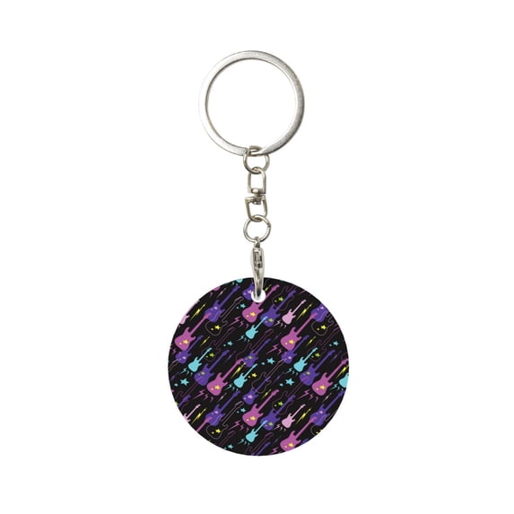 Naloa Colorful Guitar Print Round Keychain Keychain Key Ring, Key Tag, Key Chain Bulk for Gift Accessories (Round)