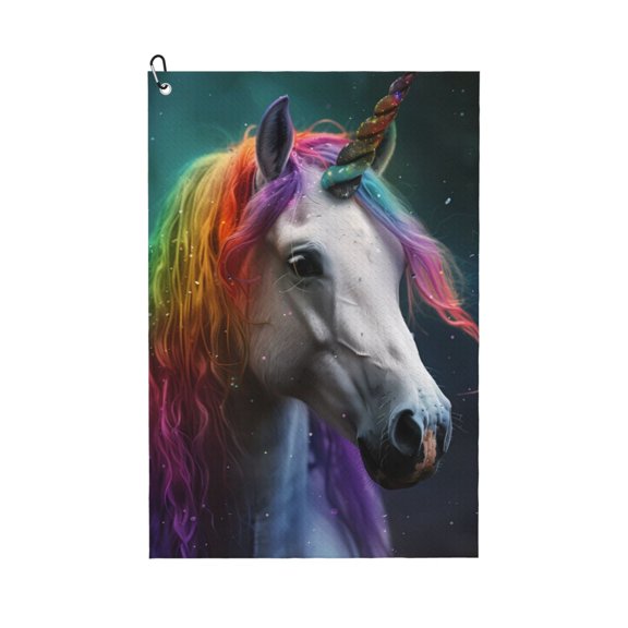 Naloa Colorful Haired White Horse Golf Towel Golf Gift for Men and Women Golf Towel with Carabiner Clip to Quickly Remove Mud, Dirt and Sweat
