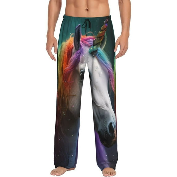 Naloa Colorful Haired White Horse Pajama Pants Men, PJ Bottoms, Sleep & Lounge Pants-Medium