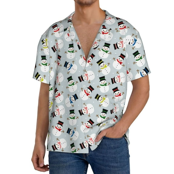 Naloa Colorful Hat Snowman Men's Loose Fit Cuban Collar Short-Sleeve Shirt, Hawaiian Shirts, Mens Shirts Casual for Everyday Wear Outings-Large