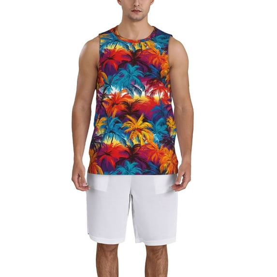 Naloa Colorful Hawaii Palms Basketball Jersey Reversible Men's Mesh Athletic Sports Shirts Training Practice S-4XLX-Large