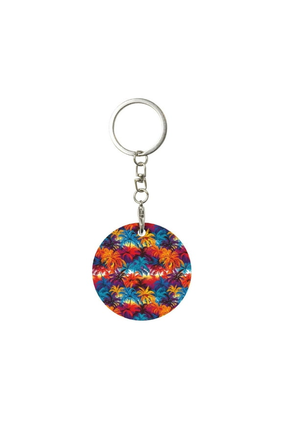 Naloa Colorful Hawaii Palms Print Round Keychain Keychain Key Ring, Key Tag, Key Chain Bulk for Gift Accessories (Round)