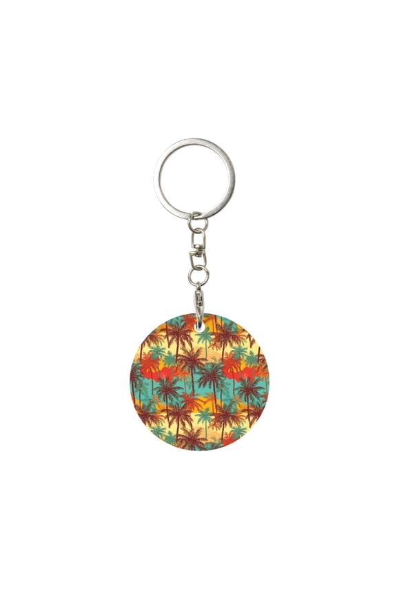 Colorful Hawaii Palms Print Round Keychain Keychain Key Ring, Key Tag, Key Chain Bulk for Gift Accessories (Round)