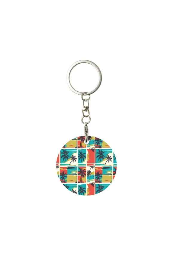 Naloa Colorful Hawaii Palms Print Round Keychain Keychain Key Ring, Key Tag, Key Chain Bulk for Gift Accessories (Round)