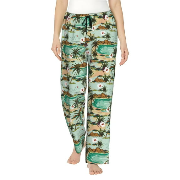 Naloa Colorful Hawaii Palms Print Women’s Ultra-Soft Comfy Pajama Lounge Pants with Pockets & Drawstring