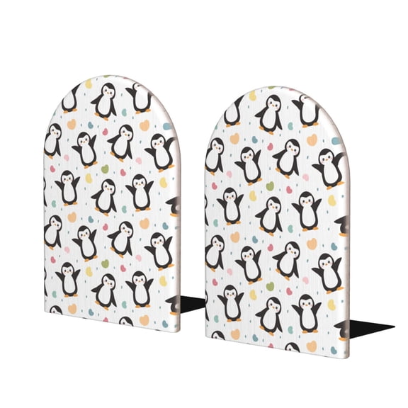 Naloa Colorful Hearts Penguin 2 Pcs Bookend Large Capacity Office Book Ends for Home Office Library School Study Decoration