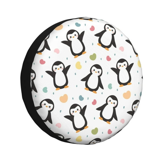 Naloa Colorful Hearts Penguin PVC Leather Spare Tire Wheel Cover for Car Truck SUV Camper Trailer Universal Fit many size15 inch