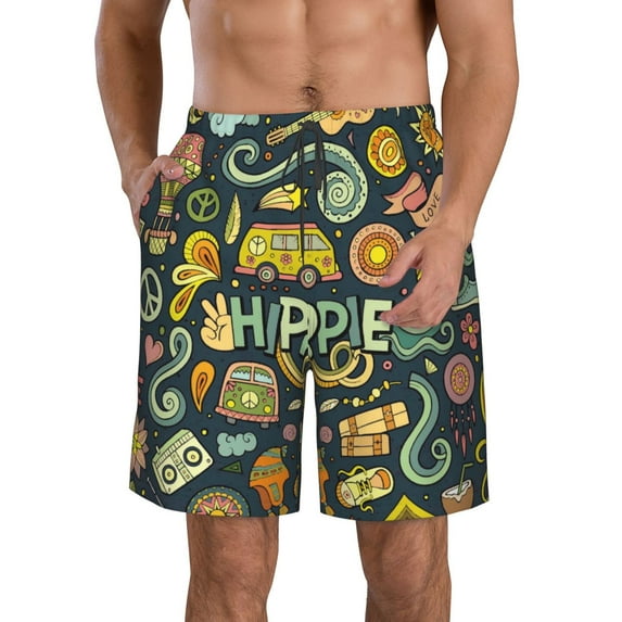 Naloa Colorful Hippie Men's Beach Shorts, Surfing shorts, Swim trunks, Quick Dry Swim Trunks for Surfing Beach Fun - XX-Large