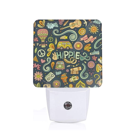 Naloa Colorful Hippie Night Lights Plug into Wall, Dusk to Dawn Sensor Warm White Led Night Light 0.5W, Nightlight suit for Adults, Bedroom, Bathroom, Hallway, Kitchen