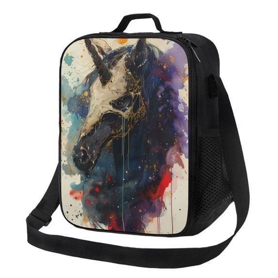Naloa Colorful Ink Cute Horse Lunch box Lunch bag for men women Large capacity Lunchbox Insulated Lunch bag Lunch box cooler
