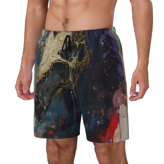 Naloa Colorful Ink Cute Horse Print Men Swim Trunks with Compression Liner ,Board Shorts,Men's Swim Shorts with Drawstring and Elastic Waistband-3X-Large