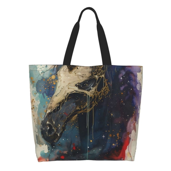 Naloa Colorful Ink Cute Horse Tote Bag for Women Large Capacity Shoulder Bag for College Work Travel Shopping