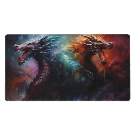 Naloa Colorful Ink Style Dragon Gaming Mouse Pad Large Mouse Mat Long Extended Desk Pad Non-Slip Rubber Mice Pads Stitched Edges Thin Pad (16x29.5 Inch)