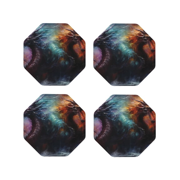 Naloa Colorful Ink Style Dragon Leather Coasters for Drinks, Durable Drink Coasters 4 Set for Tabletop Protection, Luxurious Home Décor and Housewarming Gift ( {designName})Octagon