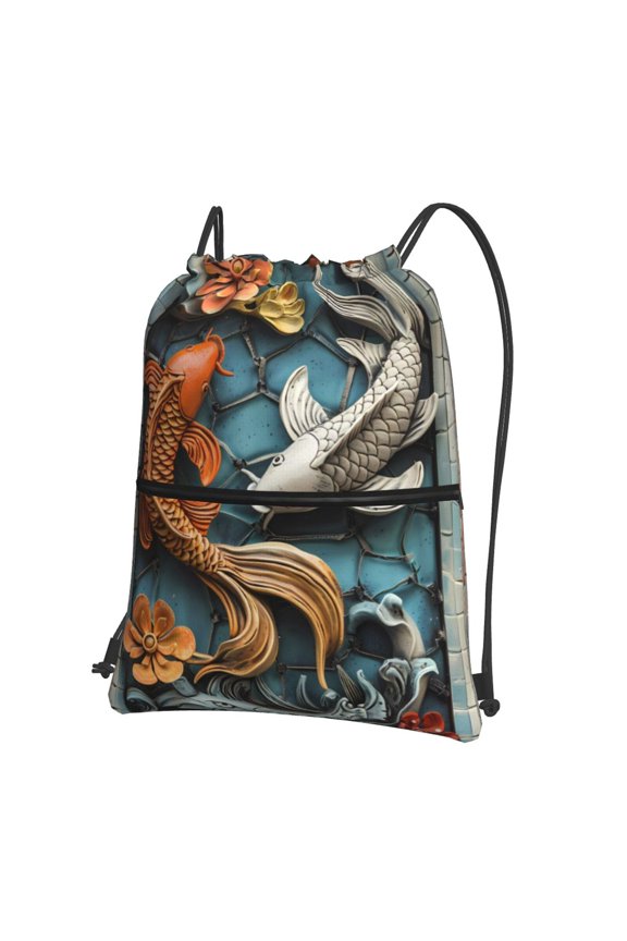 Colorful Koi Fish Art Drawstring Backpack String Bag Cinch Water Resistant for Gym Shopping Sport Yoga