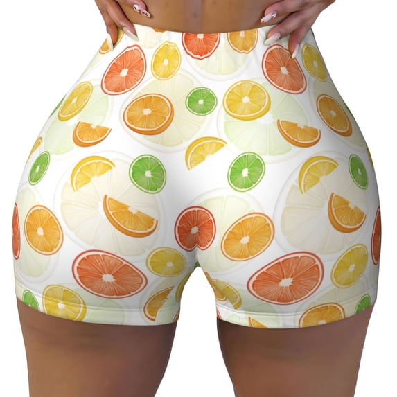 Naloa Colorful Lemons Biker Shorts for Women Seamless Scrunch Short Women’s Yoga Shorts for Gym Running Sport Shorts - Medium