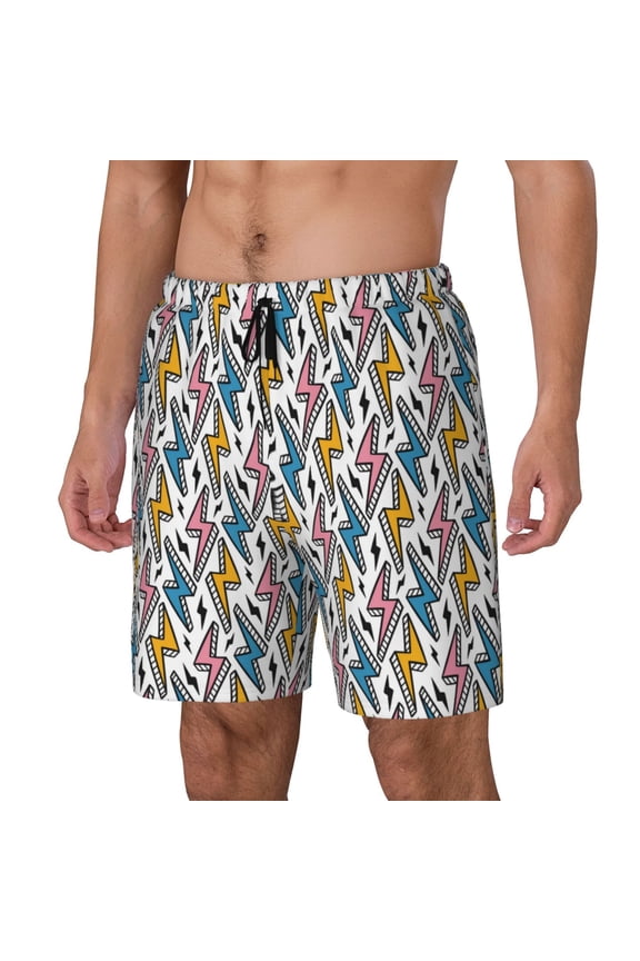 Colorful Lightning Bolts Print Men Swim Trunks with Compression Liner ,Board Shorts,Men's Swim Shorts with Drawstring and Elastic Waistband-XX-Large