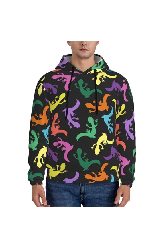 Colorful Lizards Men's Casual Hooded Collar Drawstring Hoodies Pullover Sweatshirts Casual Long Sleeve Shirts-XX-Large
