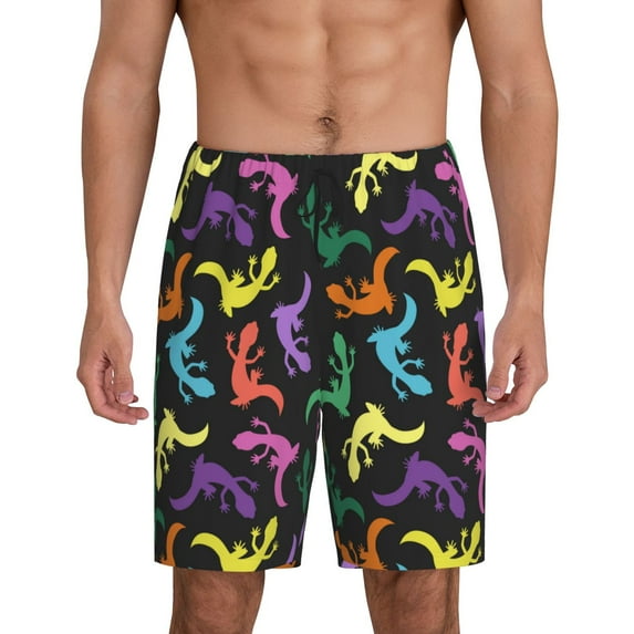 Naloa Colorful Lizards Men's Short Pajama Pants, Pj Shorts, Lounge Comfort Shorts-4X-Large