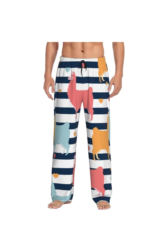 Colorful Llama Pajama Pants Men, PJ Bottoms, Sleep & Lounge Pants-Medium