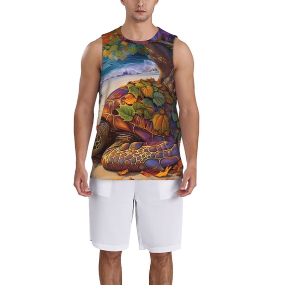Naloa Colorful Maple Leaf Beach Turtle Basketball Jersey Reversible Men's Mesh Athletic Sports Shirts Training Practice S-4XL4X-Large