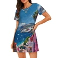 thumbnail image 1 of Naloa Colorful Mediterranean Village Print Women Nightgowns,Womens Loungewear,Short Sleeve Sleepwear,Comfy Ladies Nightdress, 1 of 6