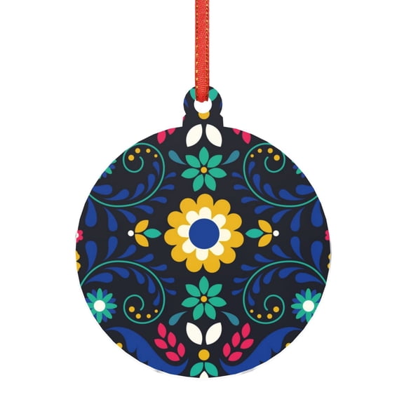 Naloa Colorful Mexican Flower Acrylic Santa Tree Decorations Christmas Hanging Pendant for Christmas Winter New Year Party Hanging Decorations-Round Shape