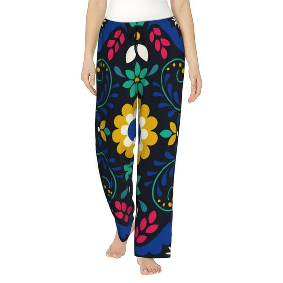 Naloa Colorful Mexican Flower Pajamas Pants for Women, Lounge for Women,Women’s Pajama Lounge Pants-X-Large