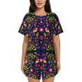 thumbnail image 1 of Naloa Colorful Mexican Women's Short-Sleeved Pajama Set, Loungewear, Summer pajamas, Breathable Cozy - Large, 1 of 9