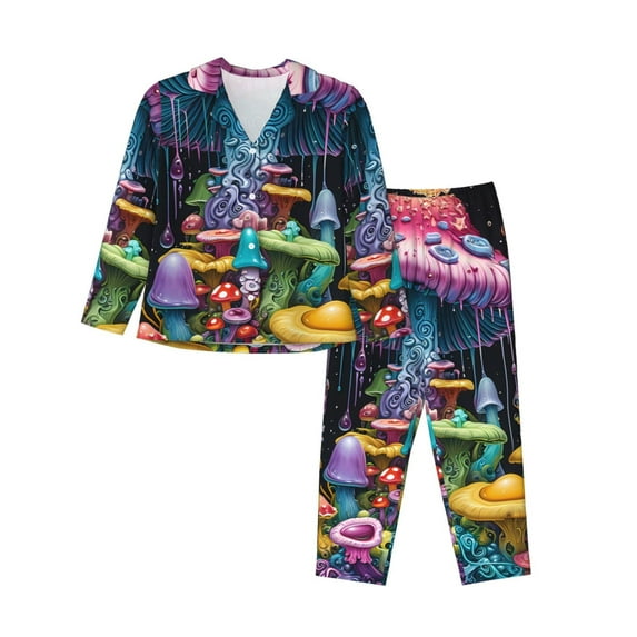 Naloa Colorful Mushroom Pajamas for Women Set, Womens Pajama Sets, Lounge Sets for Women, 2pjs for Women-XX-Large